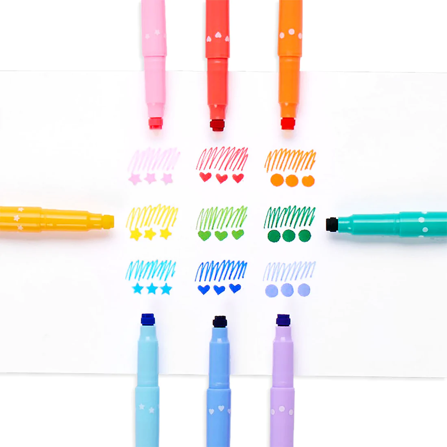 Confetti Stamp Double Ended Markers - Set of 9